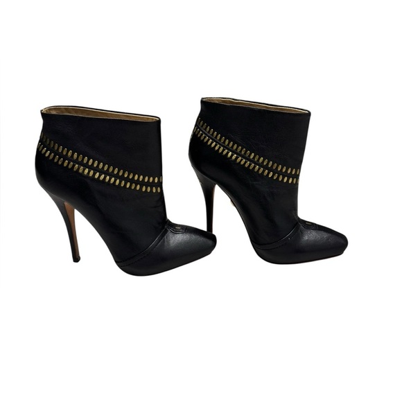 L.A.M.B. Shoes - Women’s L.A.M.B. Black Leather W/ Gold Accent Studded Stiletto Booties: Size 6